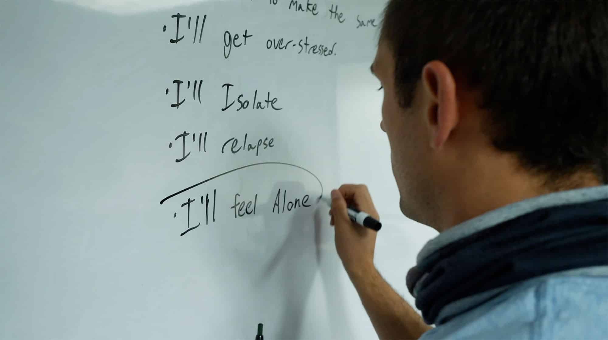 White board with man writing